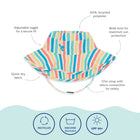UV Protective Sun Hat Multi Stripe, a sun hat with colourful stripes. Features include: adjustable toggle, wide brim & chin strap.